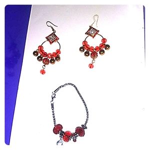 Red Earrings And Red Pandora Bracelet